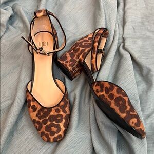 CAbi Brown Leopard calf hair Print block Heel shoes